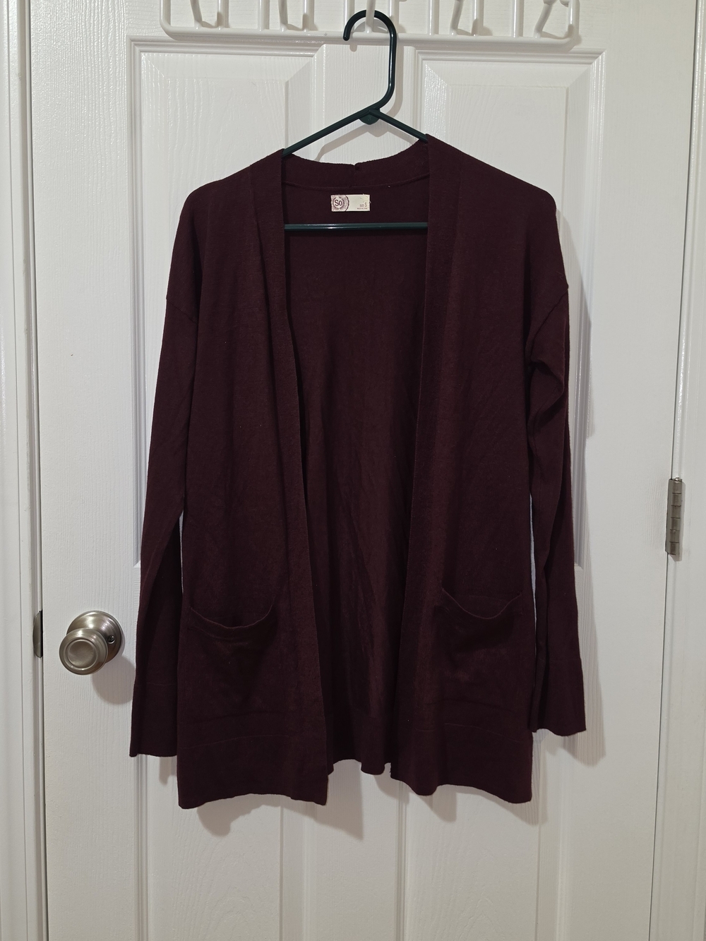 SO Open-Front Cardigan Sweater - Burgundy Small w/ Pockets and